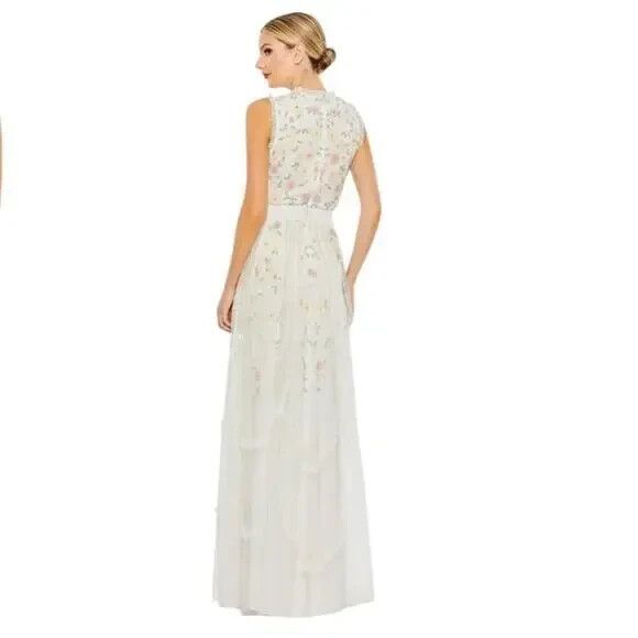 Mac Duggal 9137 Embroidered‎ High Neck Sleeveless Floral Ruffled Gown NWT - Picture 5 of 8